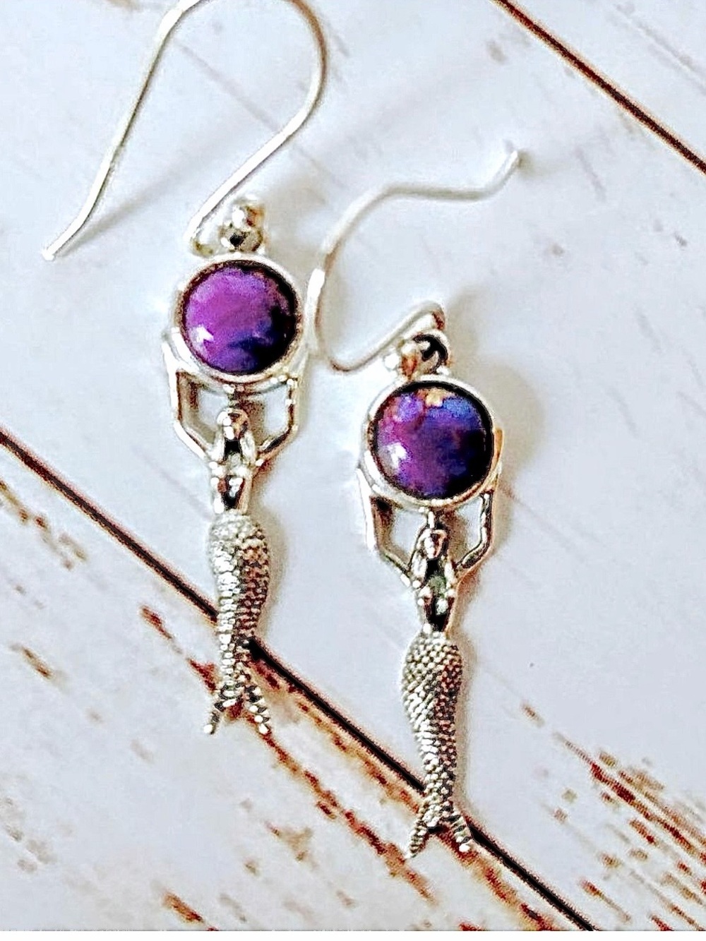 Purple Copper Turquoise Sterling Silver Mermaid Earrings